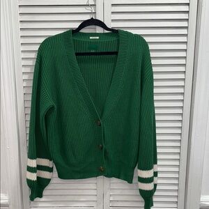 MOTHER Green and White Varsity Cardigan Sweater